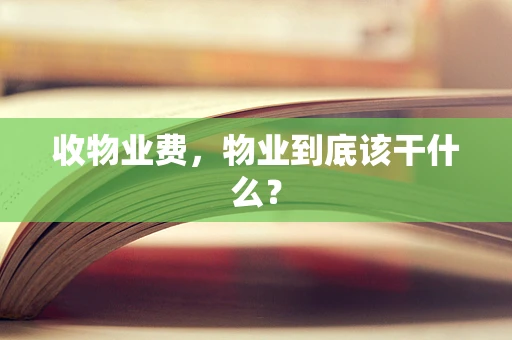 收物业费，物业到底该干什么？